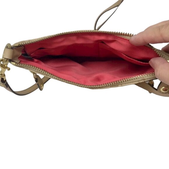 Coach Signature Jacquard Khaki Tan Crossbody bag long strap and Salmon lining - Picture 4 of 8